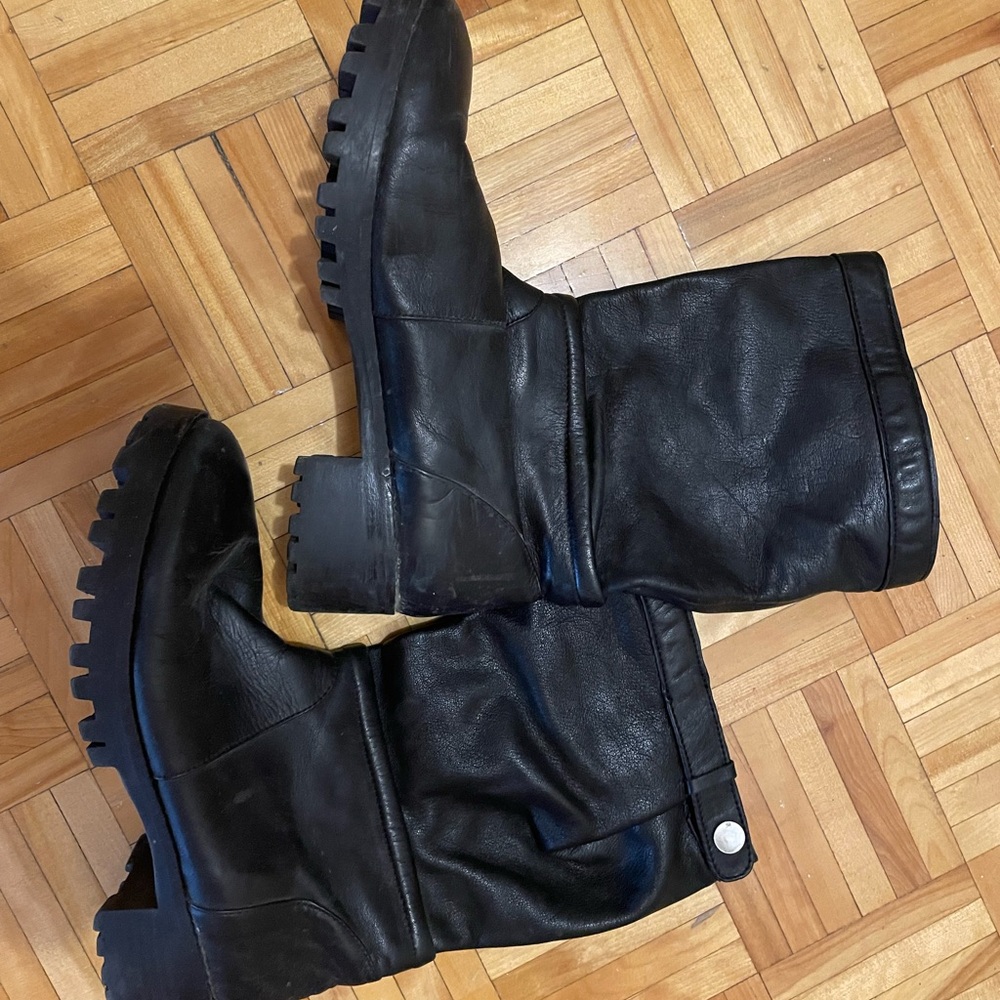 Zara Black Leather Chunky Boots